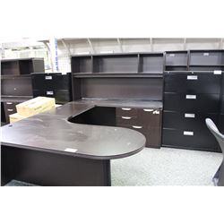 EBONY U-SHAPE BULLET TOP EXECUTIVE DESK WITH HUTCH