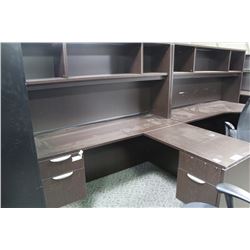 EBONY L-SHAPE CORNER COMPUTER DESK WITH HUTCH