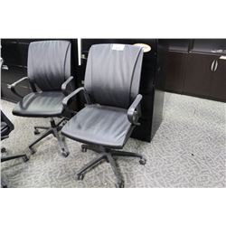 BLACK LEATHER LOOPED ARM MID BACK EXECUTIVE CHAIR