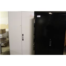 1 BLACK AND 1 BEIGE 6' STORAGE CABINET WITH 2 COMPUTER TABLES