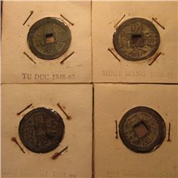 (4) Early Chinese Copper coins with square holes. Includes Tu Duc 1848-83, Dong Khanh 1885-88, Gia L