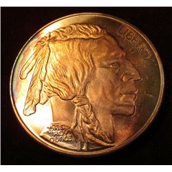 One Troy Ounce .999 fine Silver Buffalo/Indian Style design. Gold toned.