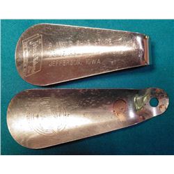 (2) Advertising Metal Shoe Horns. “Florsheim Shoe” & “The John C. Robert's Shoe B & Shoe Store 26 Ye