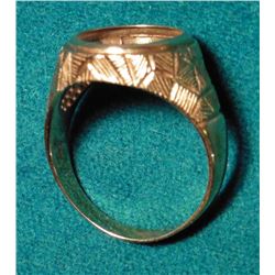 Size 6, 14K Gold Ring Mount for a 12mm diameter Gold Coin. (1/10th ounce or $1 Gold? I suspect.). We