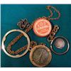 Image 1 : C & E Marshall Watch Part tin top; Chain link ring; Key-chain; well-worn old Barber Dime; Pendant; &