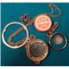 Image 2 : C & E Marshall Watch Part tin top; Chain link ring; Key-chain; well-worn old Barber Dime; Pendant; &