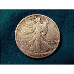 1916 Obverse D Walking Liberty Half Dollar. VG. Red Book value $60.00.