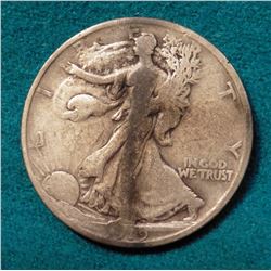 1919 D Walking Liberty Half Dollar. Good. Red Book value $26.00.