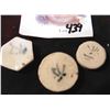 Image 2 : Three different Siamese Porcelain Gambling Tokens. All with high relief figures on one side and blue