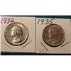 Image 1 : 1932 P & 35 P Washington Quarters. AU-BU. Red Book value $25-50.00.