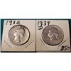 Image 1 : 1932 P & 39 D Washington Quarters. AU-BU. Red Book value $35-65.00.