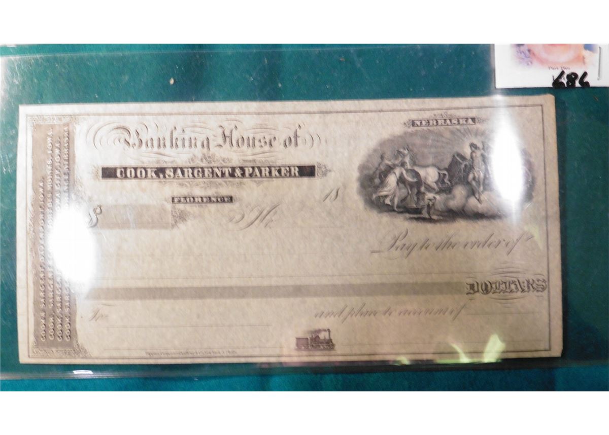 Original blank 1800 era Check on “Banking House of Cook, Sargent ...