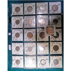 (20) Various foreign coins from Columbia & Costa Rica in a plastic page. All identified with KM numb