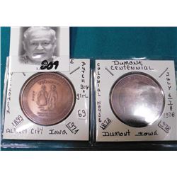 1899-1974 Diamond Jubilee Albert City, Iowa & 1878-1978 Dumont, Iowa Centennial Medals.