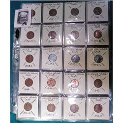 Lincoln Wheat Cents 1940 P, D, S thru 1958 P & D Complete set 54 coins. Many BU in 3 plastic pages. 