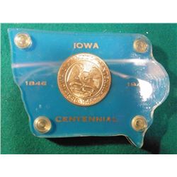 1846-1946 Iowa Centennial Commemorative Silver Half-Dollar in an Iowa map shaped Capital style holde