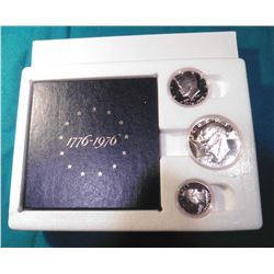 1776-1976 S U.S. Three-Piece Silver Proof Set in original box of issue.