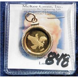 1985 1/10 Ounce Gold “The University of Iowa Hawkeyes” Johnson-Mathey Gold Piece mounted in a 14K Go