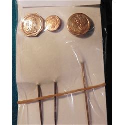 (3) Different California Fractional Gold Piece replica Antique Stick Pins.