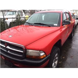 2004 DODGE DAKOTA, 4 DOOR PU, RED, VIN # 1D7HG38N64S728261