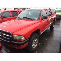 2004 DODGE DAKOTA, 4 DOOR PU, RD, VIN # 1D7HG38NX4S728263