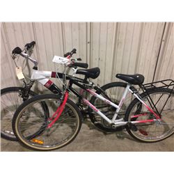 2 BIKES: WHITE PRECISION MOUNTAIN BIKE & BLACK VERSATO CRUISER BIKE