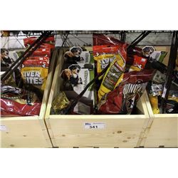 BIN OF ASSORTED DOG FOOD & TREATS