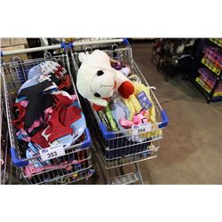 CART OF ASSORTED DOG CLOTHING & LAMB CHOP TOY