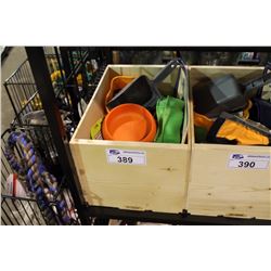 BIN OF ASSORTED PET FOOD/WATER BOWLS