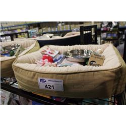 DOG BED WITH ASSORTED PET PRODUCTS