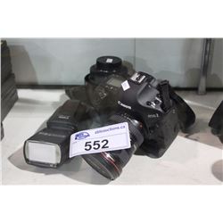 CANON EOS DIGITAL CAMERA WITH ASSORTED LENSES & FLASH