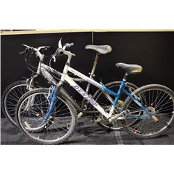 2 BIKES: WHITE DUNLOP 21 SPEED FRONT SUSPENSION MOUNTAIN BIKE & GREY INFINITY 21 SPEED FRONT