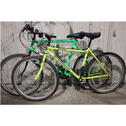 2 BIKES: YELLOW NORCO 21 SPEED MOUNTAIN BIKE & GREEN MOUNTAIN WORKS 21 SPEED MOUNTAIN BIKE