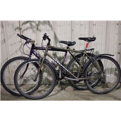 2 BIKES: BROWN KONA HAHANNA 24 SPEED MOUNTAIN BIKE & PURPLE RALEIGH TOMAHAWK 18 SPEED MOUNTAIN BIKE