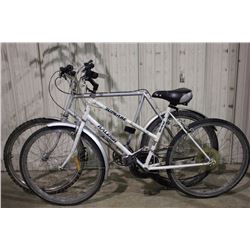 2 BIKES: WHITE RALEIGH 12 SPEED MOUNTAIN BIKE & GREY SPECIALIZED STUMP JUMPER 18 SPEED MOUNTAIN BIKE