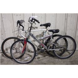 2 BIKES: GREY JEEP 18 SPEED FULL SUSPENSION MOUNTAIN BIKE & WHITE TREK 18 SPEED MOUNTAIN BIKE