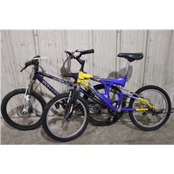 2 BIKES: BLUE INFINITY BANDITO 6 SPEED FULL SUSPENSION KIDS BIKE & BLUE IRONHORSE 6 SPEED KIDS BIKE