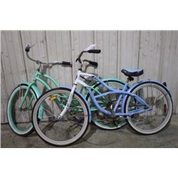 2 BIKES: BLUE SUPERCYCLE 1 SPEED CRUISER BIKE & GREEN MICARGI TAHITI 1 SPEED CRUISER BIKE