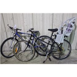 2 BIKES: BLUE INFINITY 21 SPEED FRONT SUSPENSION MOUNTAIN BIKE & BLACK PATHFINDER 15 SPEED MOUNTAIN