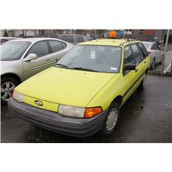 1992 FORD ESCORT, 4 DOOR STATION WAGON, YELLOW, VIN # 1FABP15J3NW204698