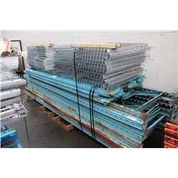 LOT OF ASSORTED PALLET UPRIGHTS, CROSSBARS AND WIRE DECKING