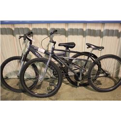 2 BIKES: BLACK SKATES SINGLE SPEED CRUISER BIKE & GREY ROADMASTER 21 SPEED FRONT SUSPENSION