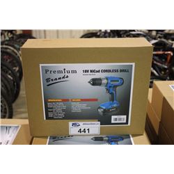 PREMIUM BRAND 18 VOLT NICAD CORDLESS DRILL