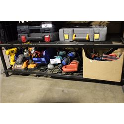 SHELF OF ASSORTED POWER TOOLS