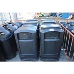 LOT OF BLACK PLASTIC RUBBERMAID OUTDOOR GARBAGE CANS