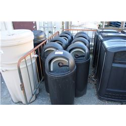 LOT OF BLACK/BEIGE PLASTIC RUBBERMAID OUTDOOR GARBAGE CANS