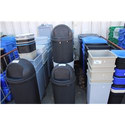 LARGE LOT OF RECYCLE BINS AND GARBAGE CANS