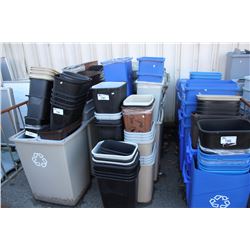 LARGE LOT OF RECYCLE BINS AND GARBAGE CANS