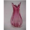 Image 2 : Bohemian cranberry glass vase, spiked rim over ribbed pear form, 10 3/4" high, mid 20th C. Est...