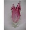 Image 1 : Bohemian cranberry glass vase, spiked and lobed rim, organic form on clear crystal base, 15 1/4"...